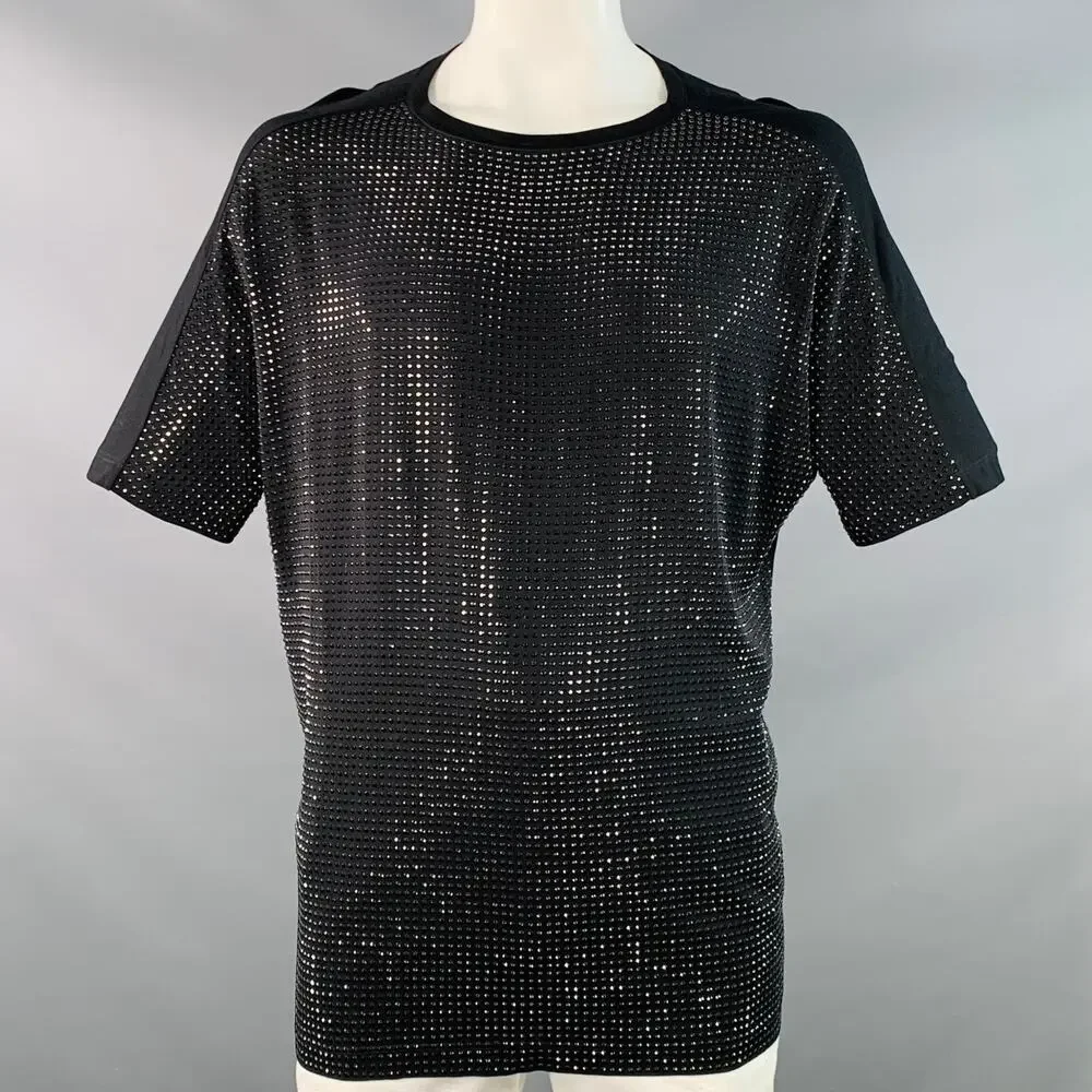 GUCCI Size L Black Studded Silk Dolman Sleeves Crew Neck T-shirt
